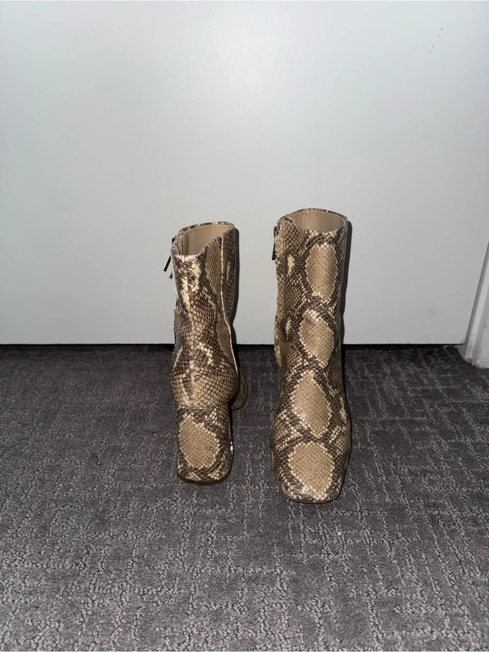 Sam Edelman Snake-Print Ankle Boots in Beige and Brown